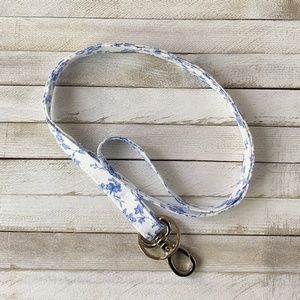 White with Blue Flowers Lanyard